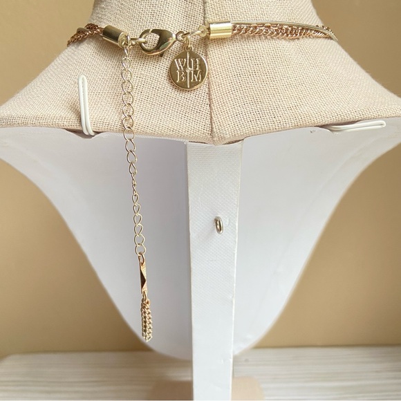 White House Black Market two tone triple chain mother of pearl tassel necklace - Picture 7 of 10